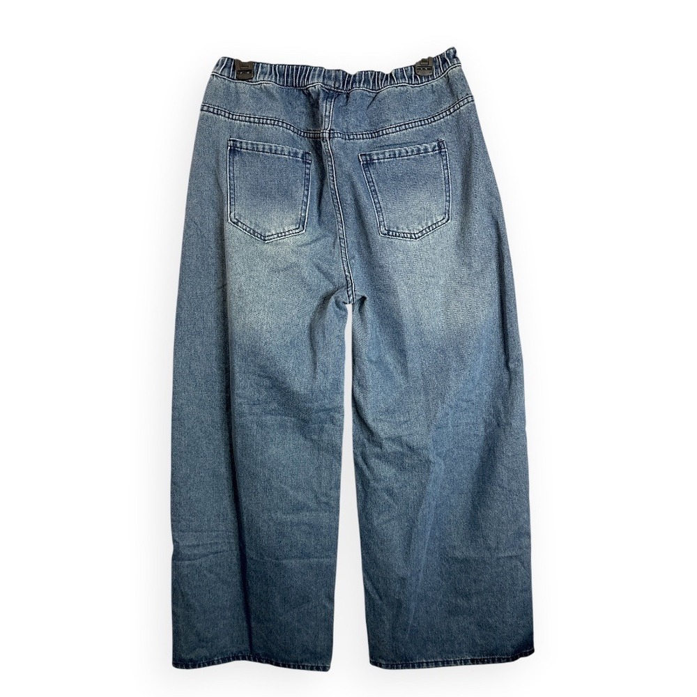 Emmiol Womens Wide Leg Baggy Jeans Medium Wash Elastic Waist Pull On Large - Picture 5 of 9
